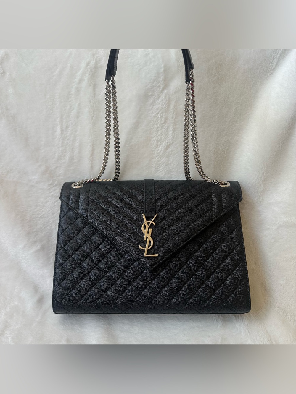 Saint Laurent Classic Black Envelope Caviar Leather Bag